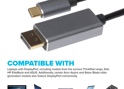 Maplin 8K USB-C to DisplayPort V1.4 Cable with Gold Connectors - Black & Silver, 2m