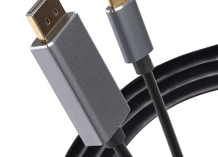 Maplin 8K USB-C to DisplayPort V1.4 Cable with Gold Connectors - Black & Silver, 2m