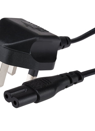 Maplin Power Lead IEC C7 Fig 8 2 Pin Plug to UK 3 Pin Plug - 0.5m, 3 Amp Fuse