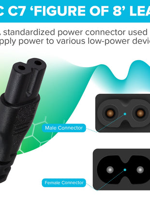 Maplin Power Lead IEC C7 Fig 8 2 Pin Plug to UK 3 Pin Plug - 0.5m, 3 Amp Fuse