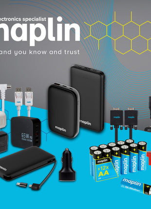 Maplin 10000mAh Slim Power Bank with Integrated Lightning, USB-C, USB-A & Micro USB Cables