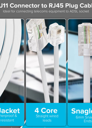 Maplin RJ11 Connector to RJ45 Plug Telephone Lead - White, 1m
