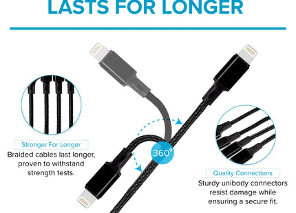 Maplin USB-A to 3-in-1 Multi-Charging USB-C / Lightning / Micro USB Braided Cable - 1.2m