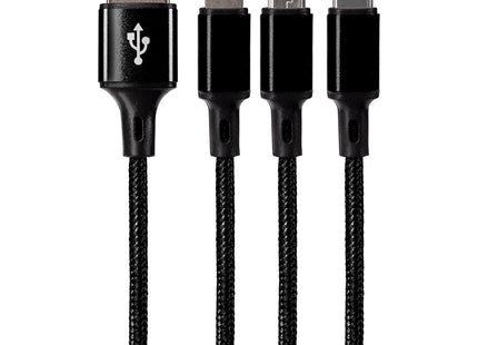 Maplin USB-A to 3-in-1 Multi-Charging USB-C / Lightning / Micro USB Braided Cable - 1.2m