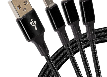 Maplin USB-A to 3-in-1 Multi-Charging USB-C / Lightning / Micro USB Braided Cable - 1.2m