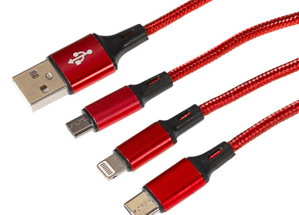 Maplin USB-A to 3-in-1 Multi-Charging USB-C / Lightning / Micro USB Braided Cable - 1.2m