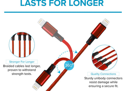 Maplin USB-A to 3-in-1 Multi-Charging USB-C / Lightning / Micro USB Braided Cable - 1.2m