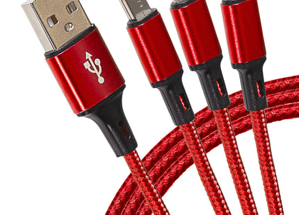 Maplin USB-A to 3-in-1 Multi-Charging USB-C / Lightning / Micro USB Braided Cable - 1.2m
