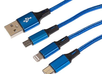 Maplin USB-A to 3-in-1 Multi-Charging USB-C / Lightning / Micro USB Braided Cable - 1.2m
