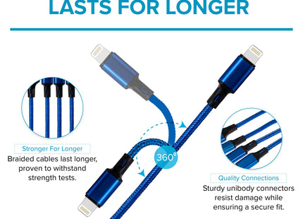 Maplin USB-A to 3-in-1 Multi-Charging USB-C / Lightning / Micro USB Braided Cable - 1.2m