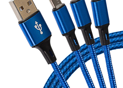 Maplin USB-A to 3-in-1 Multi-Charging USB-C / Lightning / Micro USB Braided Cable - 1.2m