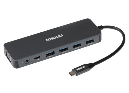 Nikkai USB-C Multiport Hub to 2x USB-C / 4x USB-A / 2x HDMI / Gigabit RJ45 / VGA / SD / Aux - Silver