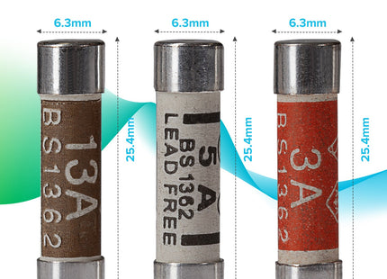 Maplin Mixed Pack of Plug Fuses 3A/5A/13A BS1362 25.4 x 6.4mm - Pack of 9