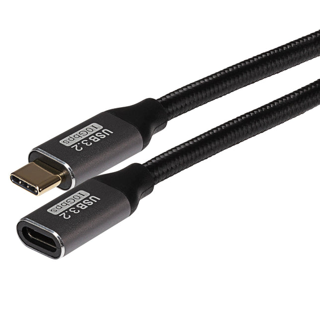 Maplin USB-C Male to USB-C Female 100W Extension Braided Cable - Black