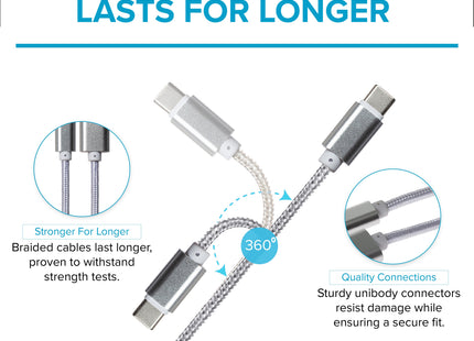 Maplin USB-C to USB-A Braided Cable - Silver, 0.25m
