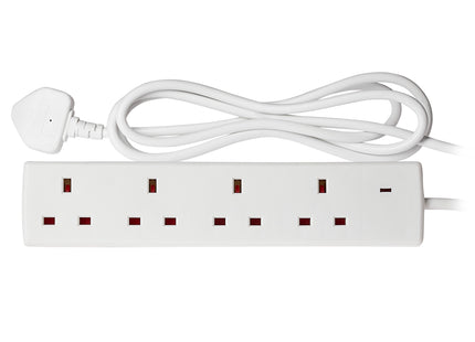 Maplin 2m 4 Socket 13A Extension Lead with Neon Indicators - White