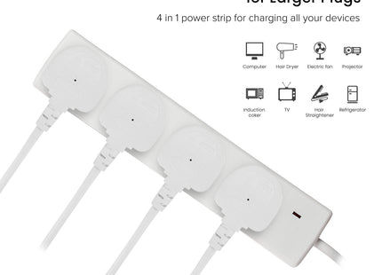 Maplin 2m 4 Socket 13A Extension Lead with Neon Indicators - White