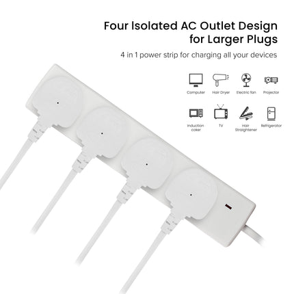 Maplin 2m 4 Socket 13A Extension Lead with Neon Indicators - White