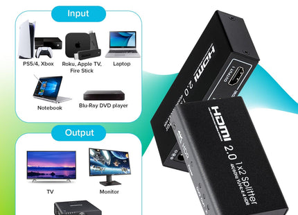 Maplin HDMI Splitter 1 Port In 2 Ports Out 4K Ultra HD @60Hz 18Gbps