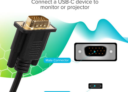 Maplin USB-C 3.1 to VGA Full HD 60Hz Cable (Supports Alt Mode) - Black, 1.8m