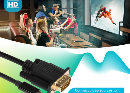 Maplin USB-C 3.1 to VGA Full HD 60Hz Cable (Supports Alt Mode) - Black, 1.8m