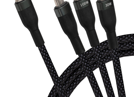 Maplin USB-C to 3-in-1 Multi-Charging USB-C / Lightning / Micro USB 100W Braided Cable - 1.2m