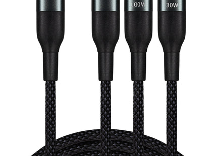 Maplin USB-C to 3-in-1 Multi-Charging USB-C / Lightning / Micro USB 100W Braided Cable - 1.2m