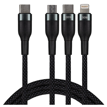 Maplin USB-C to 3-in-1 Multi-Charging USB-C / Lightning / Micro USB 100W Braided Cable - 1.2m