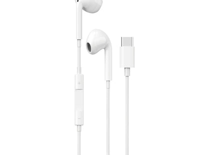 Maplin Wired USB-C Earbuds with Hands Free Calling & Volume Button - White