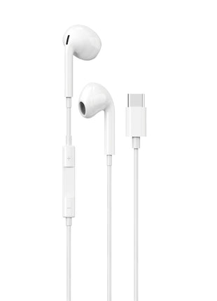 Maplin Wired USB-C Earbuds with Hands Free Calling & Volume Button - White