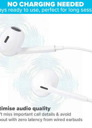 Maplin Wired USB-C Earbuds with Hands Free Calling & Volume Button - White