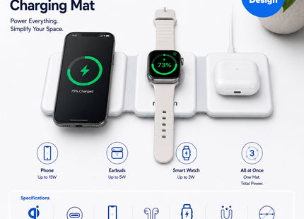 Maplin 3-in-1 Magnetic Wireless Charging Mat for Phone / Earbuds / Watch