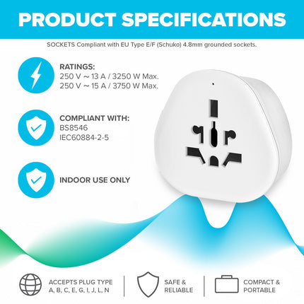 Maplin EU Plug (Type E/F Socket) to Worldwide Socket Travel Adapter Plug