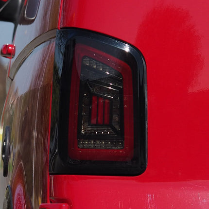 For VW T5 Transporter MK3.1 Barndoor Smoked Full Frame LED Rear Lights | Van-X