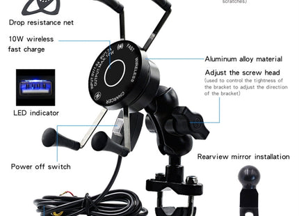 CS-878A1 Multi-function Motorcycle Wireless Wired Aluminum Alloy Mobile Phone Holder Charger, CS-878A1