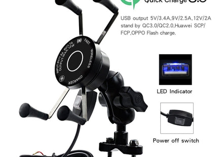 CS-878A1 Multi-function Motorcycle Wireless Wired Aluminum Alloy Mobile Phone Holder Charger, CS-878A1