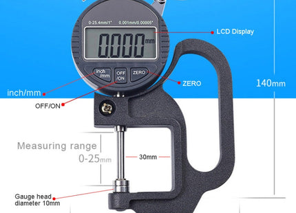 0-25mm Range Digital Display Micrometer Thickness Gauge