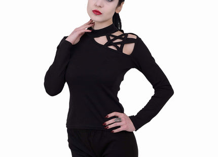 GOTHIC ELEGANCE - Pentagram Shoulder Longsleeve Top