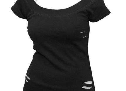 URBAN FASHION - 2in1 White Ripped Top Black
