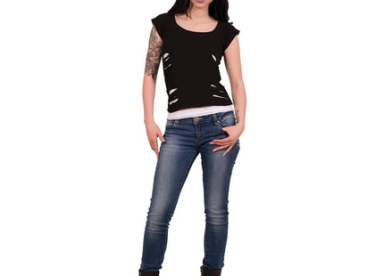 URBAN FASHION - 2in1 White Ripped Top Black