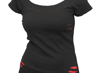 URBAN FASHION - 2in1 Red Ripped Top Black