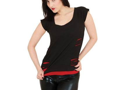 URBAN FASHION - 2in1 Red Ripped Top Black
