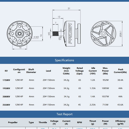 T-Motor PACER P2207 V3 Motor (1750kV, 1950kV, 2080VkV, 2550kV)