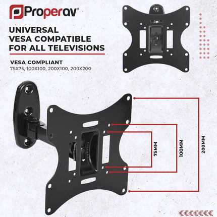 ProperAV TV Wall Bracket (23" - 43" / 30kg Capacity / VESA Max. 200x200) - Black