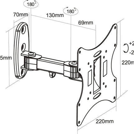 ProperAV TV Wall Bracket (23" - 43" / 30kg Capacity / VESA Max. 200x200) - Black
