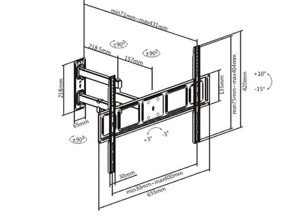ProperAV TV Wall Bracket (37" - 70" / 35kg Capacity / VESA Max. 600x400) - Black