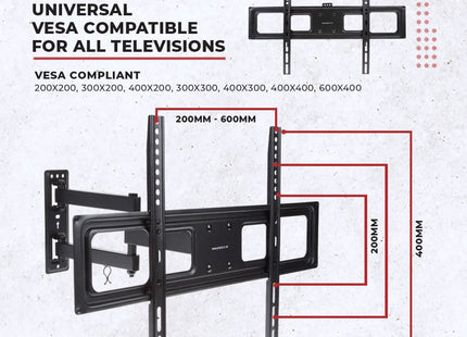 ProperAV TV Wall Bracket (37" - 70" / 35kg Capacity / VESA Max. 600x400) - Black