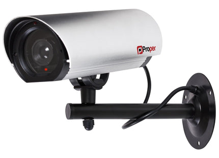 ProperAV Replica Commercial Security Camera with Aluminium 23cm Body & LED Light - Silver