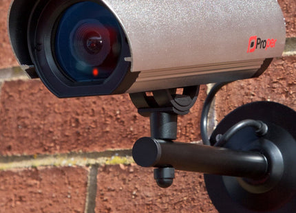 ProperAV Replica Commercial Security Camera with Aluminium 23cm Body & LED Light - Silver