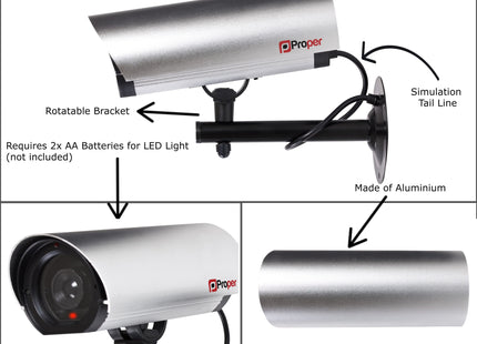 ProperAV Replica Commercial Security Camera with Aluminium 23cm Body & LED Light - Silver